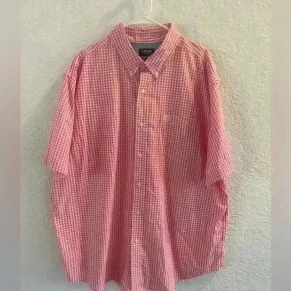 Chaps pink/ white checkered button down short sleeve 2XL shirt - Picture 1 of 3